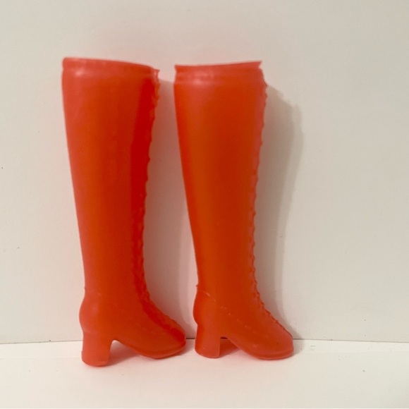 Vintage Barbie Mod Era Gogo Faux Lace Up Red boots 1 Pair Hong Kong - Picture 7 of 15